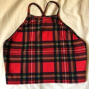Red tartan/plaid crop top & legging two piece set